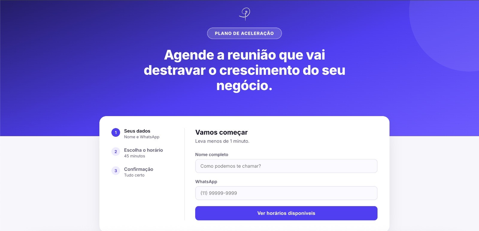 Funil de agendamento visto pelo lead — dados, horário e confirmação