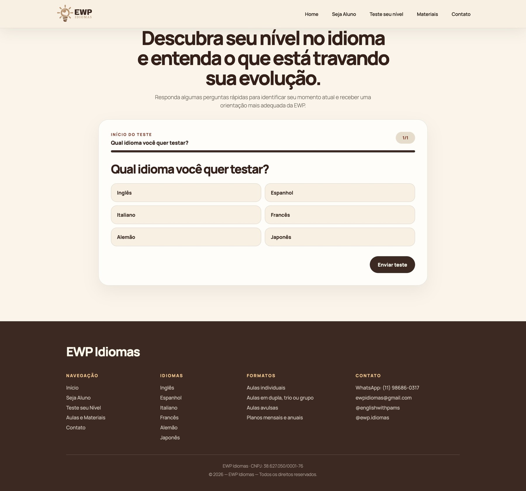 Ewp Idiomas — teste seu nível